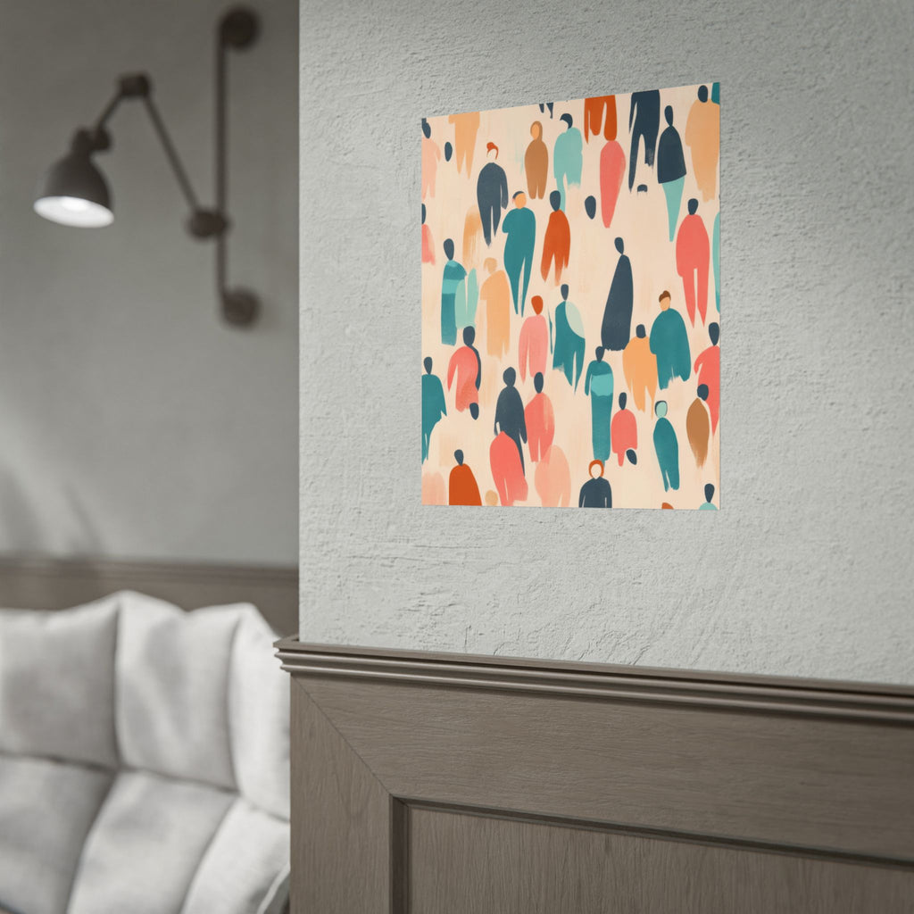 Abstract Crowd Art Poster — Colorful People Pattern Wall Print