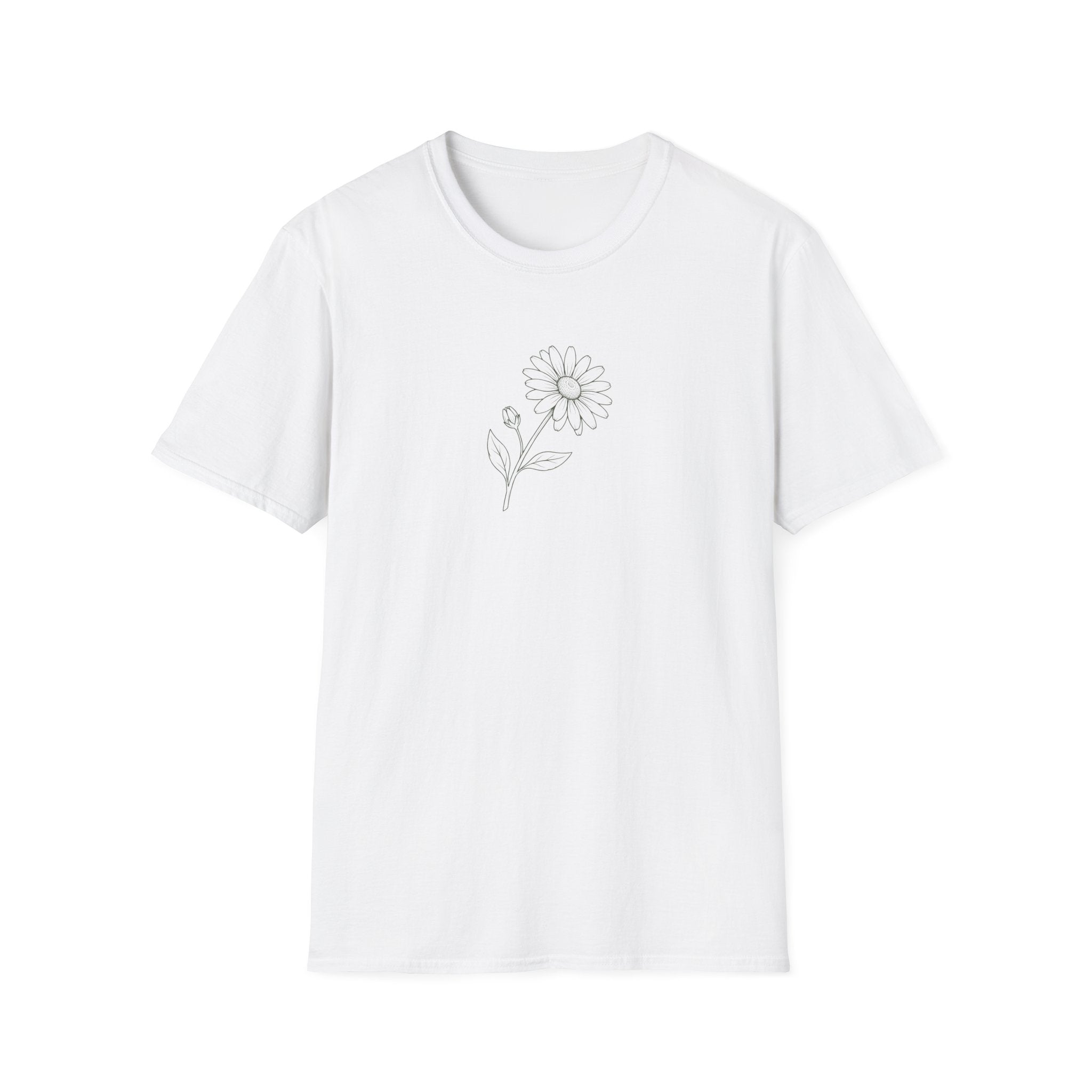 Minimalist Daisy Line Art Unisex T-Shirt | Aesthetic Botanical Sketch Graphic Tee