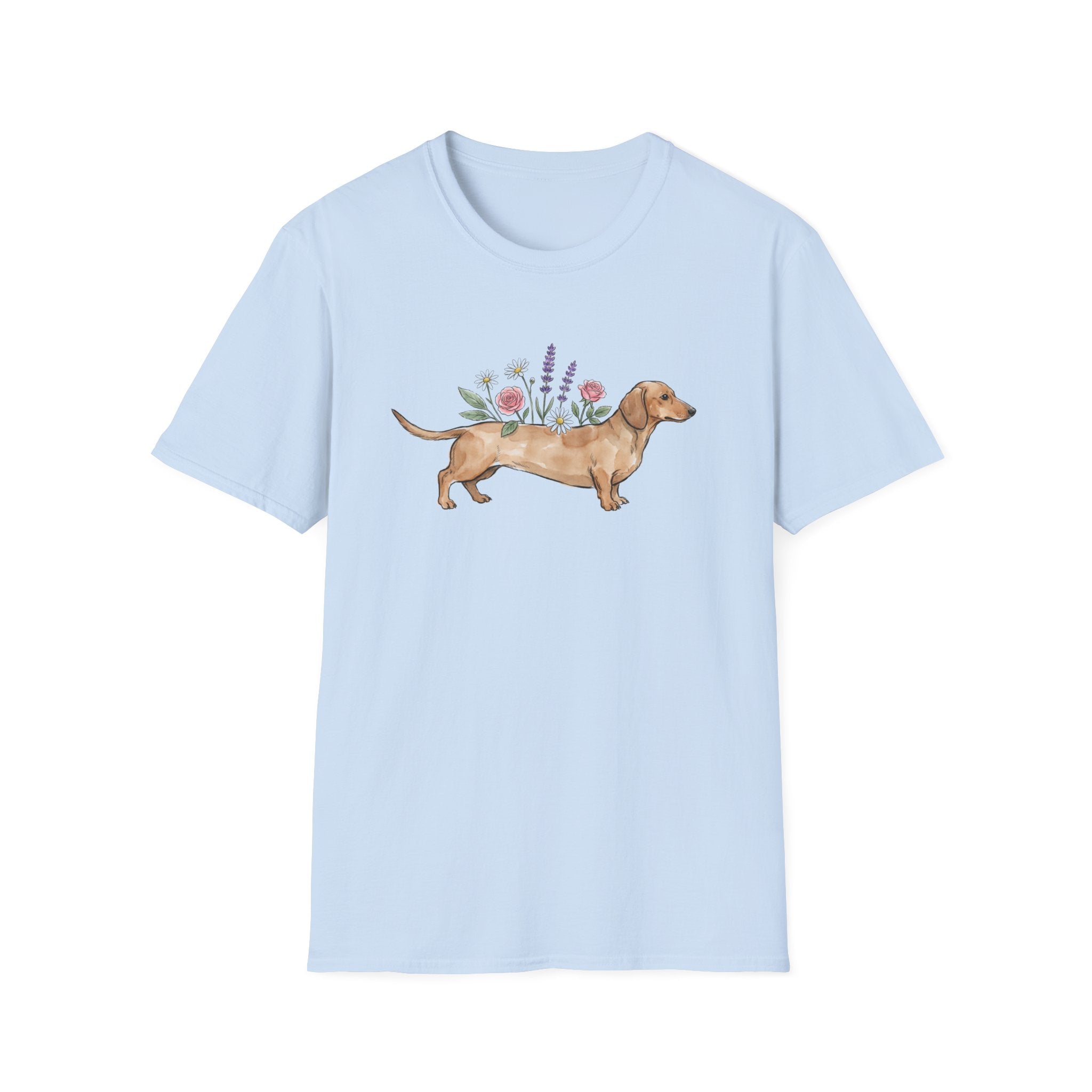 Watercolor Dachshund Floral Graphic Unisex T-Shirt | Cute Wiener Dog Art Tee