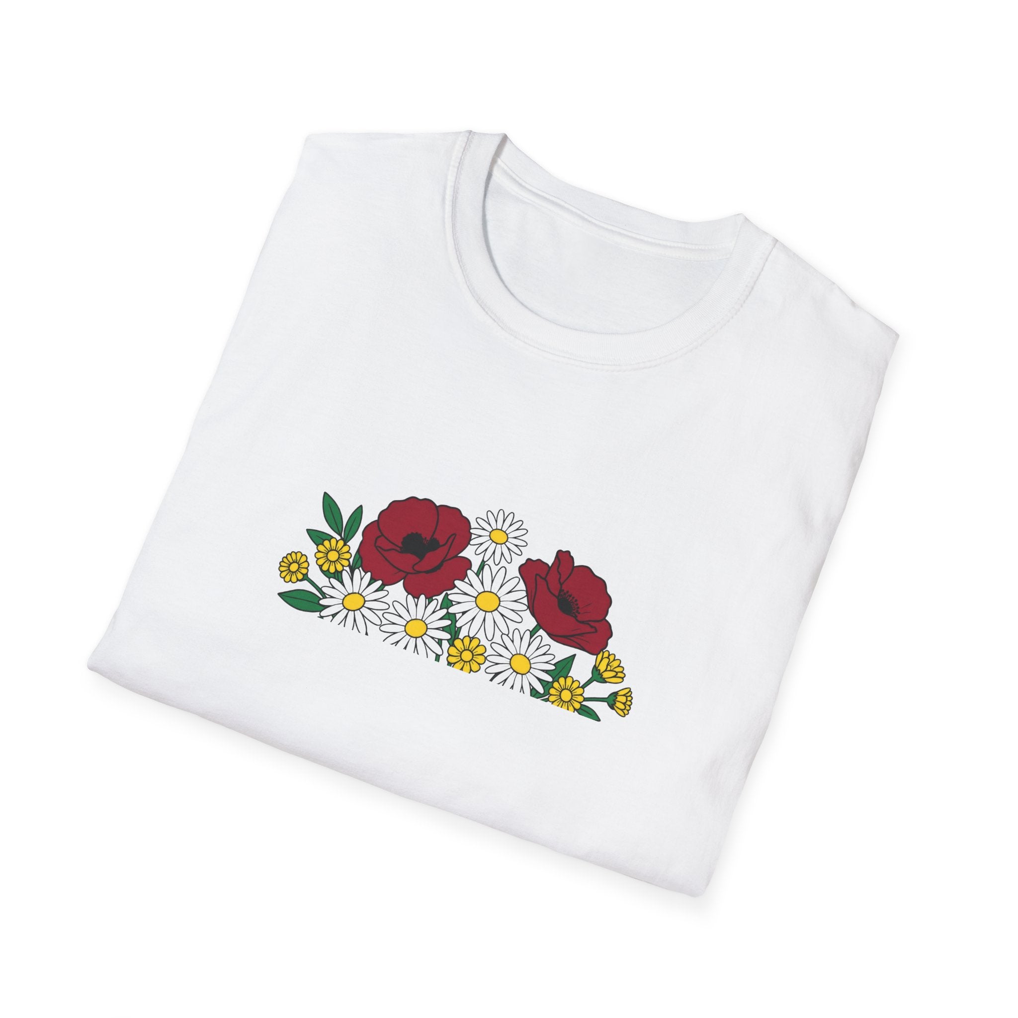 Floral Bouquet Unisex T-Shirt – Poppies and Daisies Graphic Tee