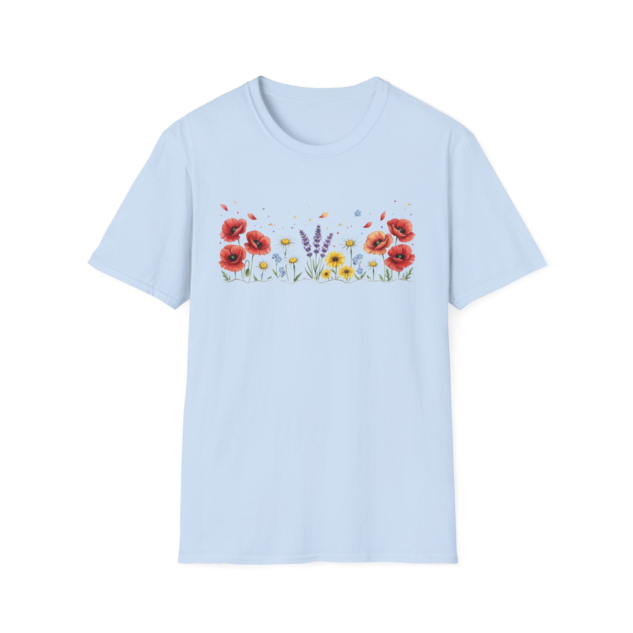 Watercolor Wildflower Meadow T-Shirt | Red Poppy Lavender Cottagecore Unisex Tee