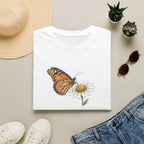 Minimalist Monarch Butterfly and Daisy Unisex T-Shirt - Vintage Botanical Flower Graphic Tee