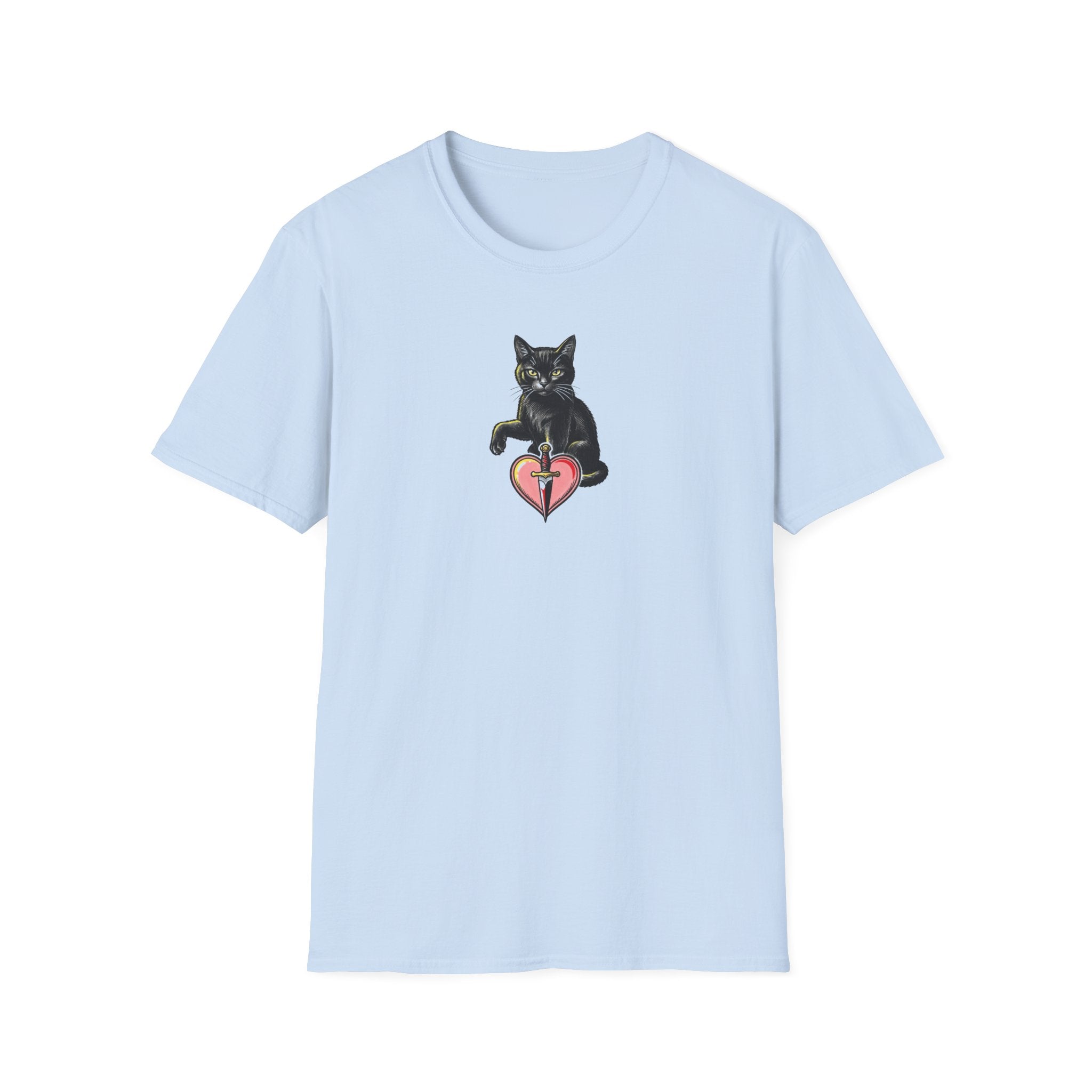 Vintage Tattoo Black Cat Unisex T-Shirt | Edgy Dagger and Heart Graphic Tee