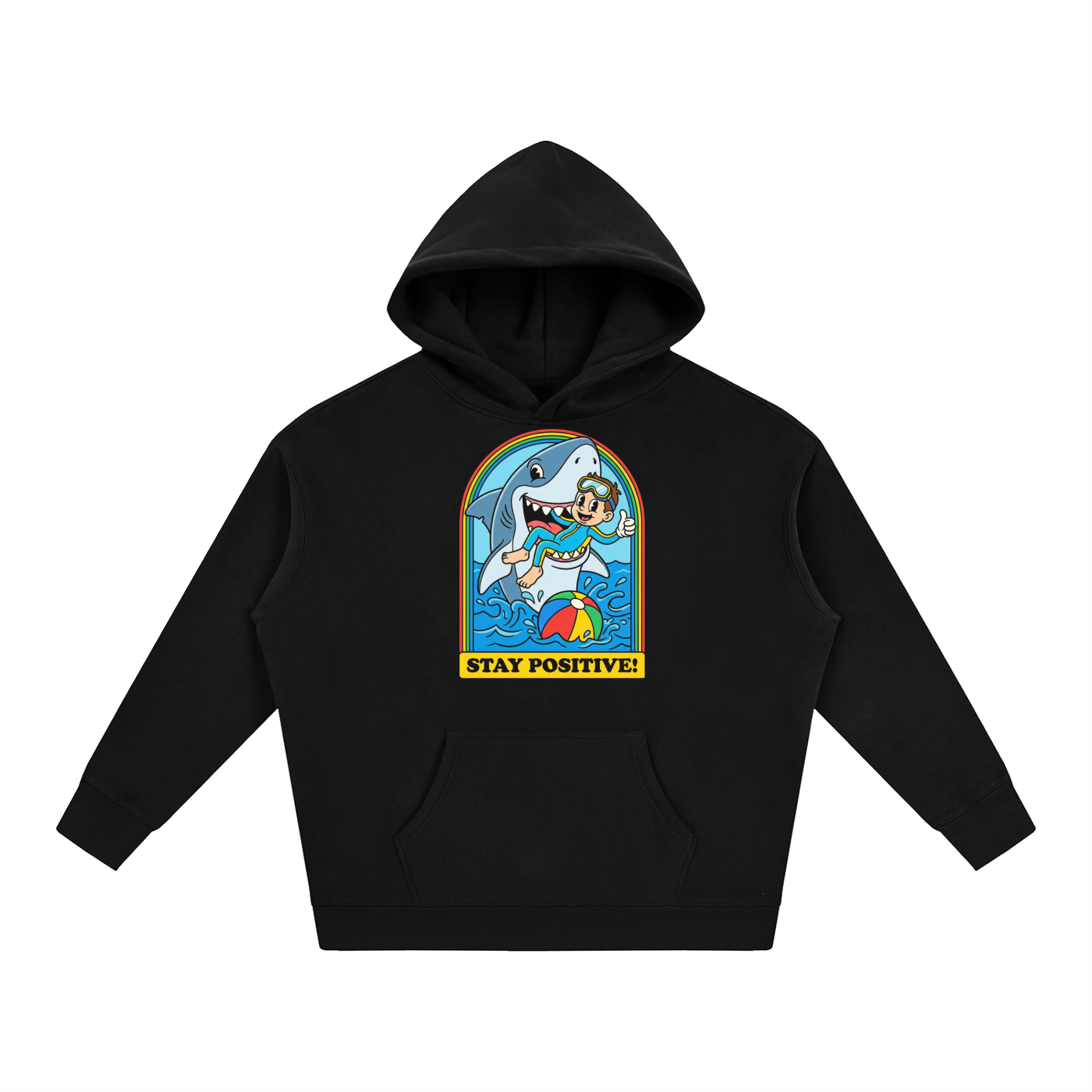 Stay Positive Shark Graphic Oversized Hoodie