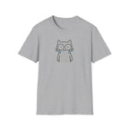 Funny Crying Gray Cat Graphic T-Shirt - Cute Sad Kitten White Tee