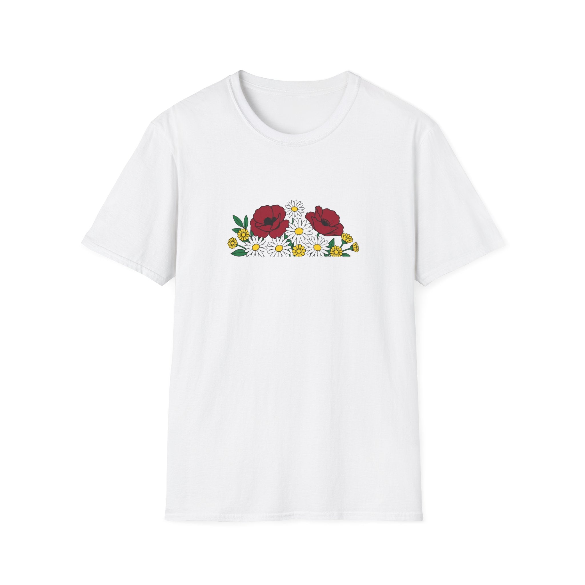 Floral Bouquet Unisex T-Shirt – Poppies and Daisies Graphic Tee