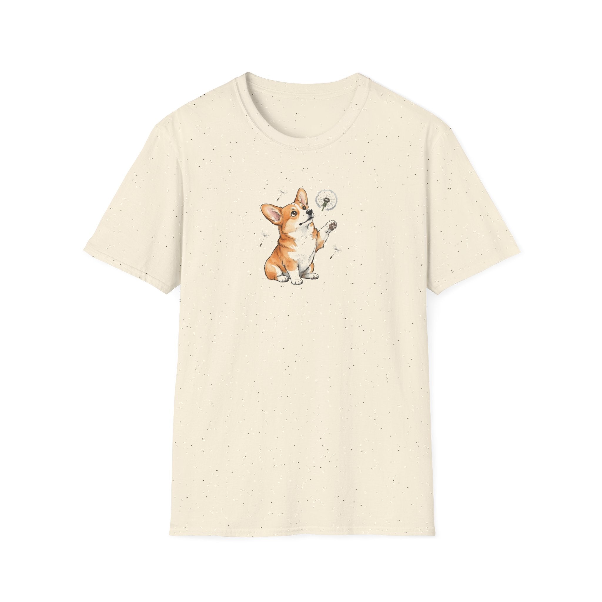 Adorable Corgi with Dandelion Unisex T-Shirt – Cute Dog Lover Graphic Tee