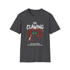 Halloween cat t-shirt with green eyes and 'The Clawing' text for spooky season fun