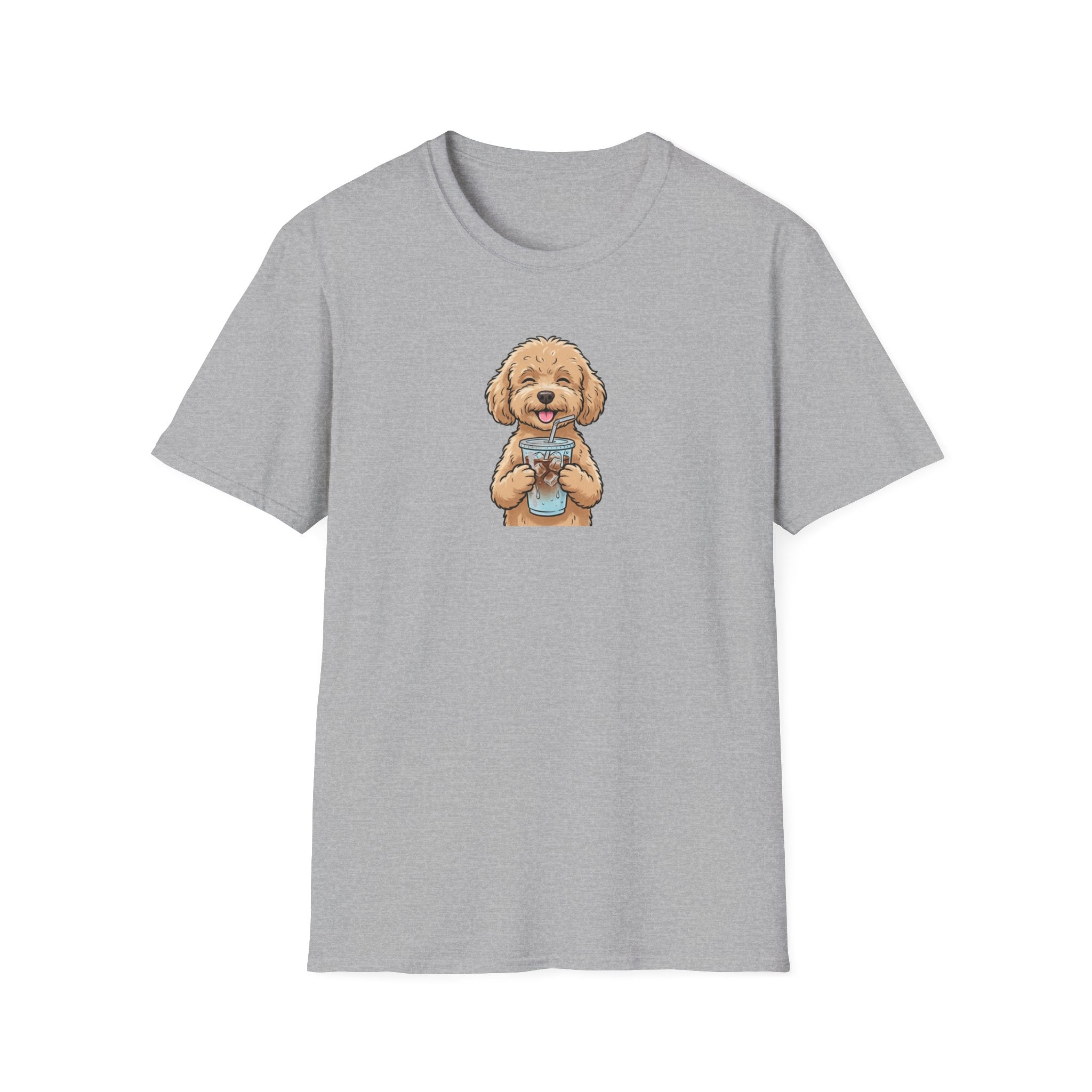 Cute Doodle Dog Drinking Iced Coffee Unisex T-Shirt