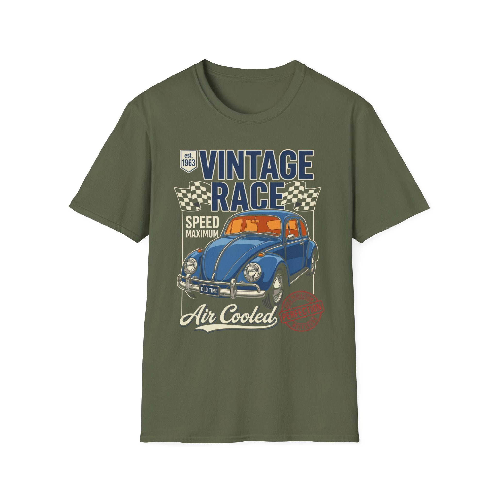 Vintage Air Cooled Beetle Racing T-Shirt - Retro Blue Bug Graphic Tee