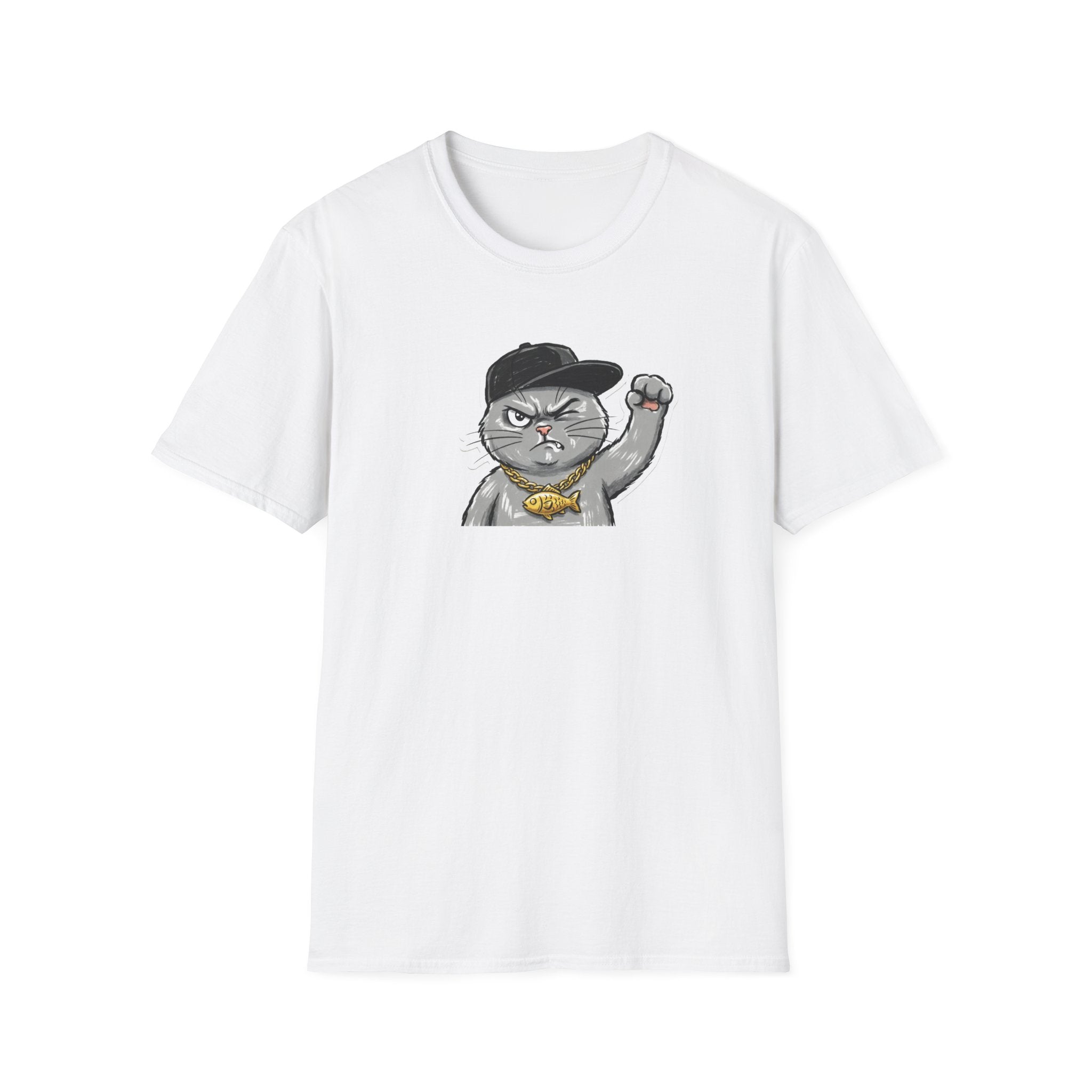 Funny Gangster Cat Unisex T-Shirt - Cool Hip Hop Space Grey Cat Graphic Tee