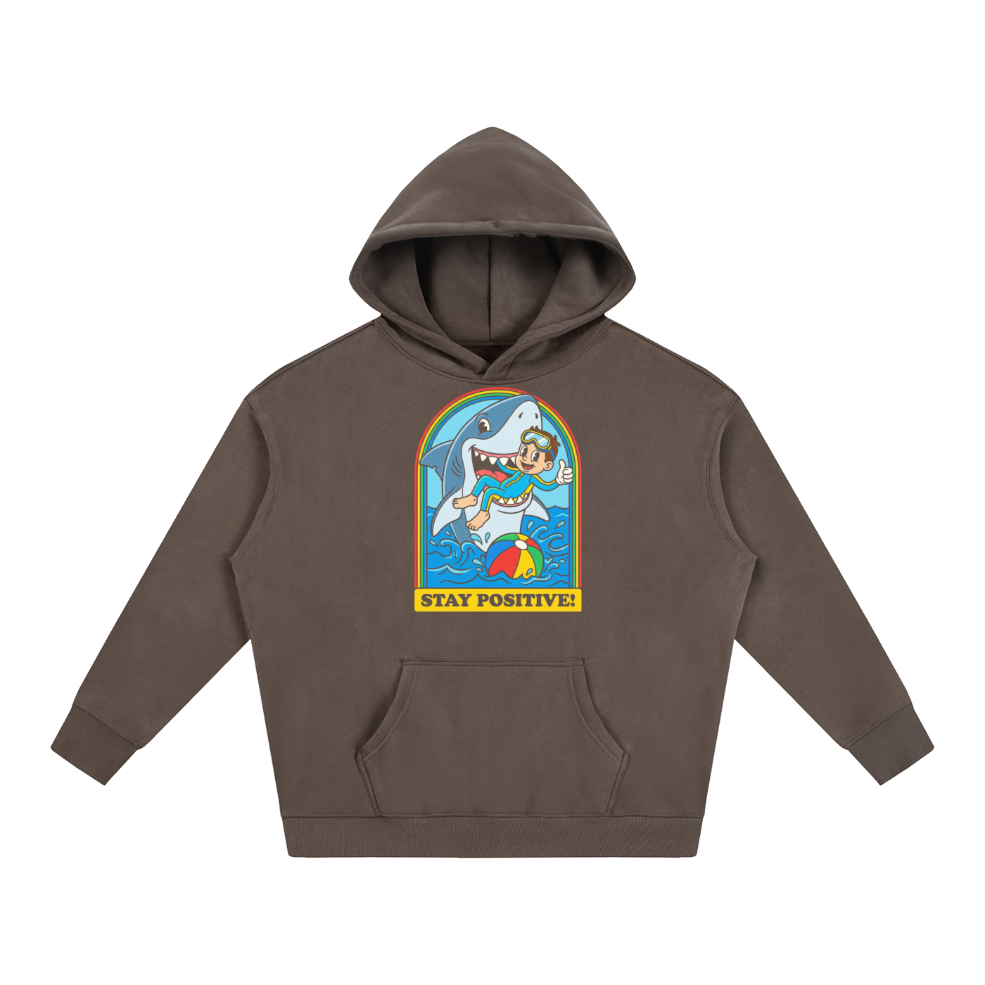 Stay Positive Shark Graphic Oversized Hoodie