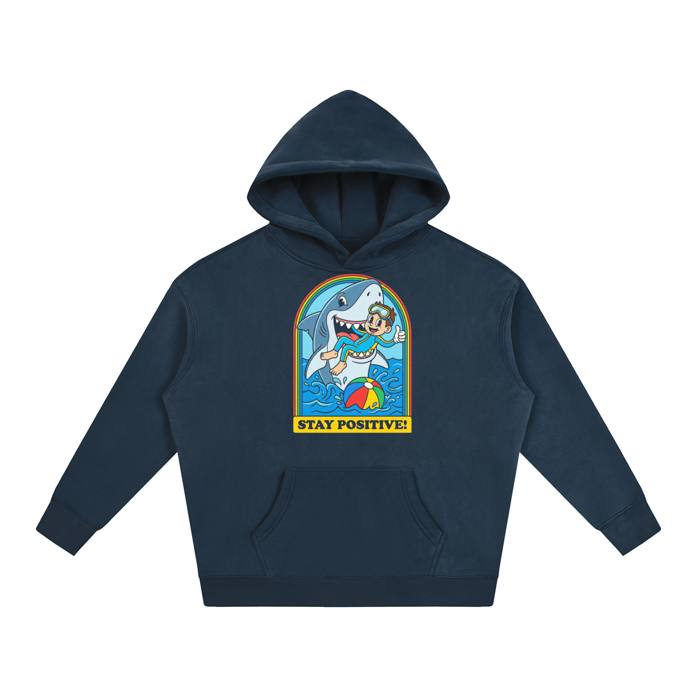 Stay Positive Shark Graphic Oversized Hoodie