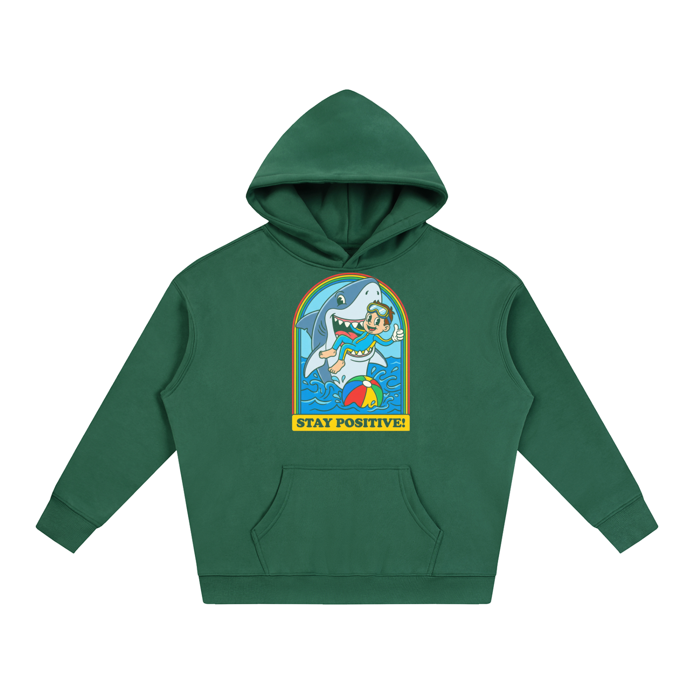 Stay Positive Shark Graphic Oversized Hoodie