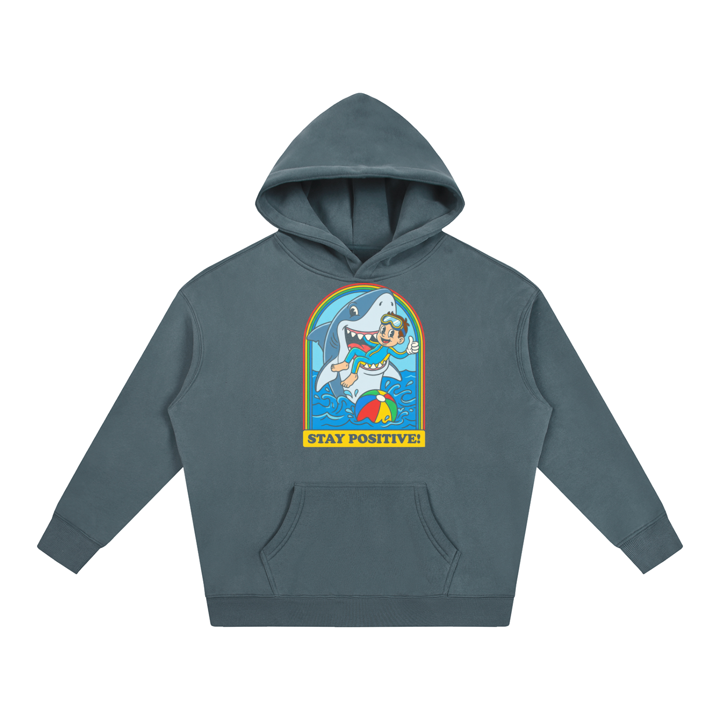 Stay Positive Shark Graphic Oversized Hoodie